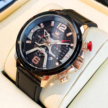 OLEVS Watch for Men Waterproof Luminous Original Leather Strap Fashion Trend Sport Skeleton Men'S Quartz Watch Relogio Masculino