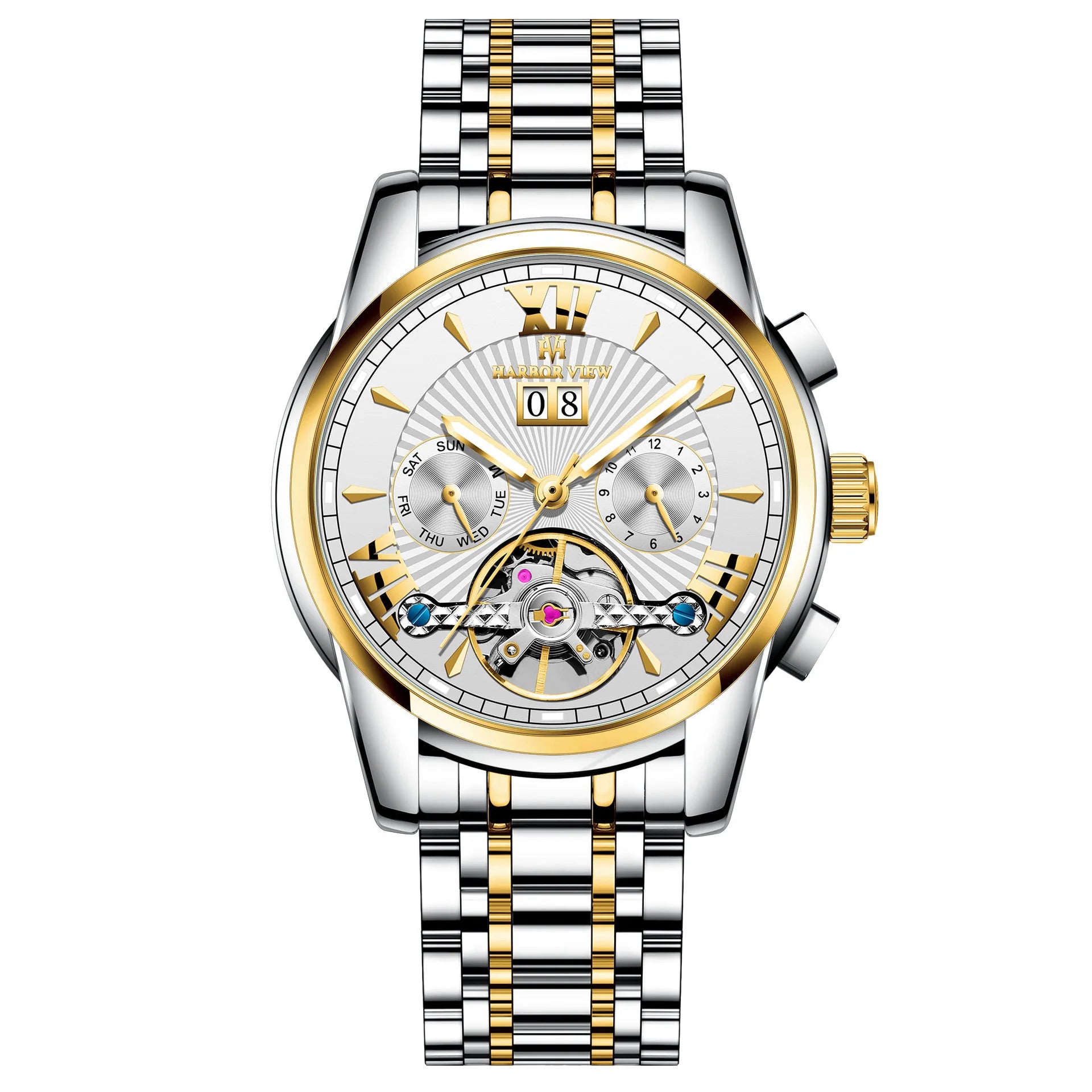 Men'S Automatic Tourbillon Watch with Calendar, Luminous, Waterproof, Multi-Function