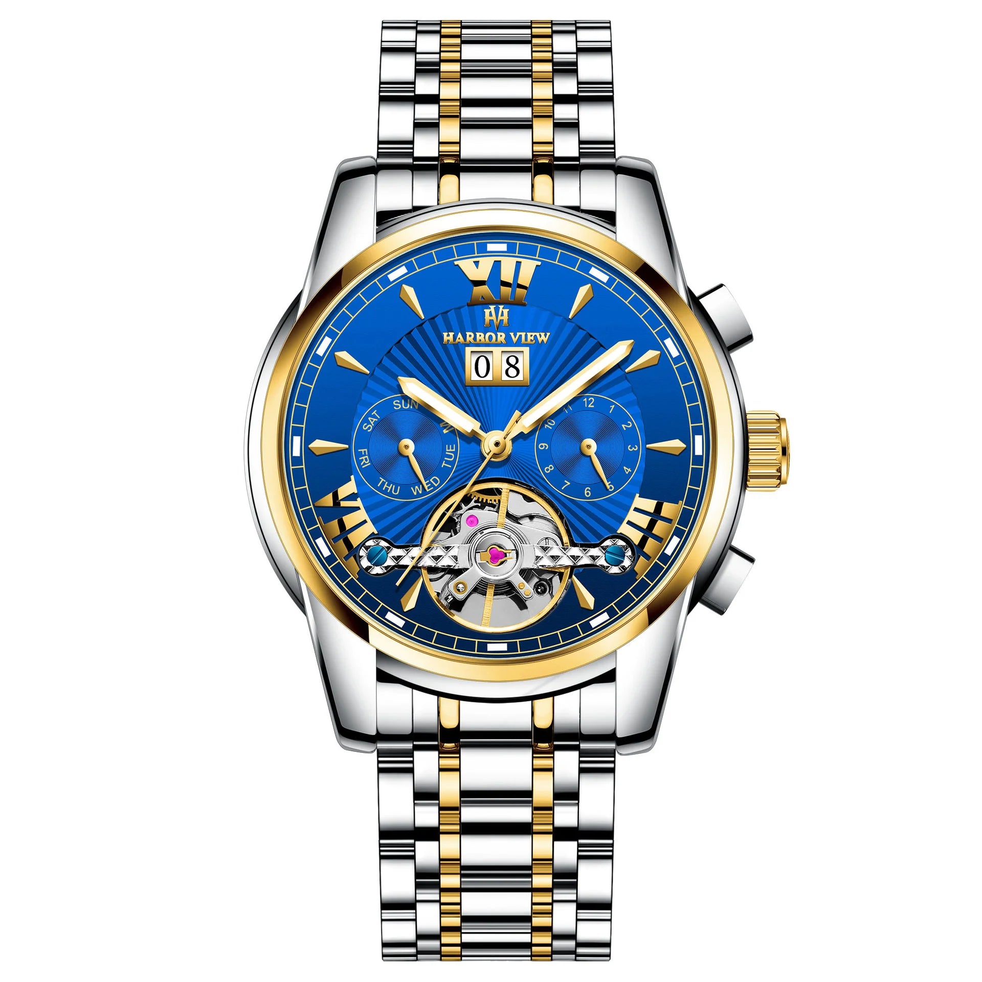 Men'S Automatic Tourbillon Watch with Calendar, Luminous, Waterproof, Multi-Function