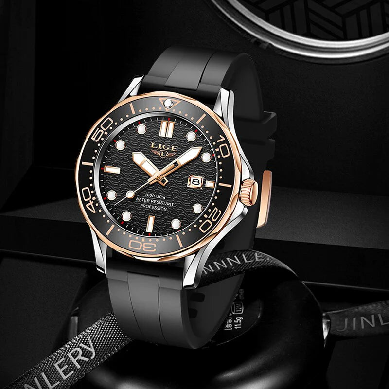 2021 Mens Watches Silicone Strap Waterproof Watch for Men LIGE Top Brand Luxury Sports Men Quartz Wristwatch Relogio Masculino