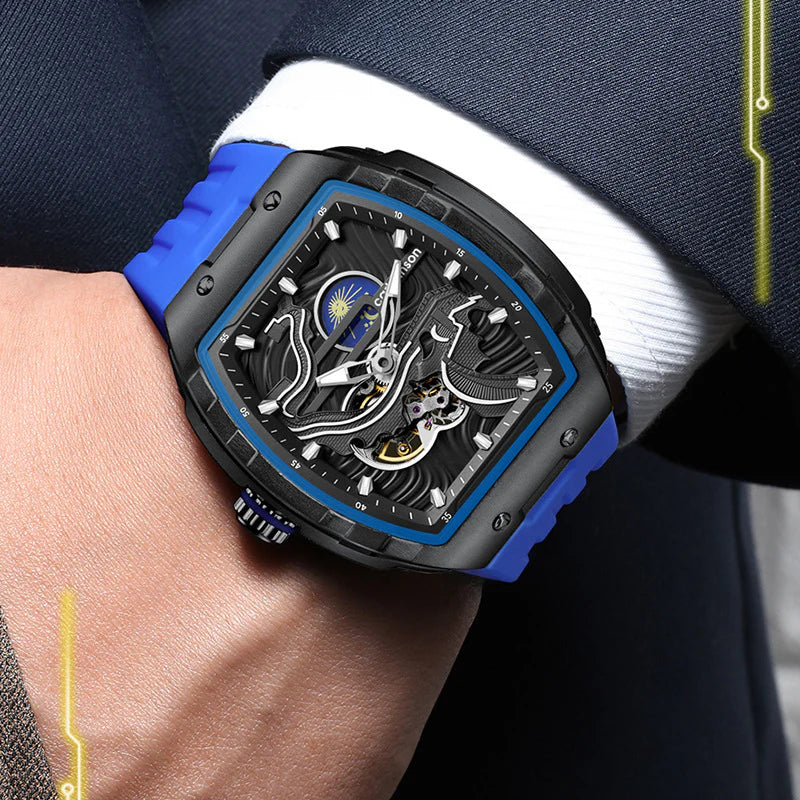 Men'S Skeleton Self-Winding Timepiece Glow-In-The-Dark Water-Resistant Automatic Watch