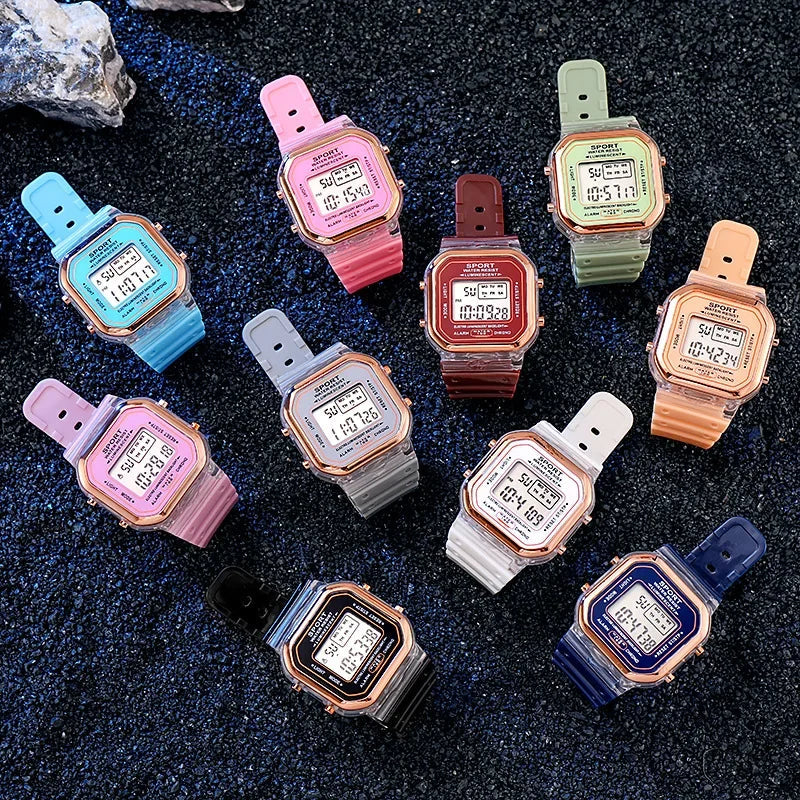 Fashion Brand Student Transparent Electronic Watch Candy Multicolor LED Ladies Sports Waterproof Wirstwatch Clock Gift Relógio