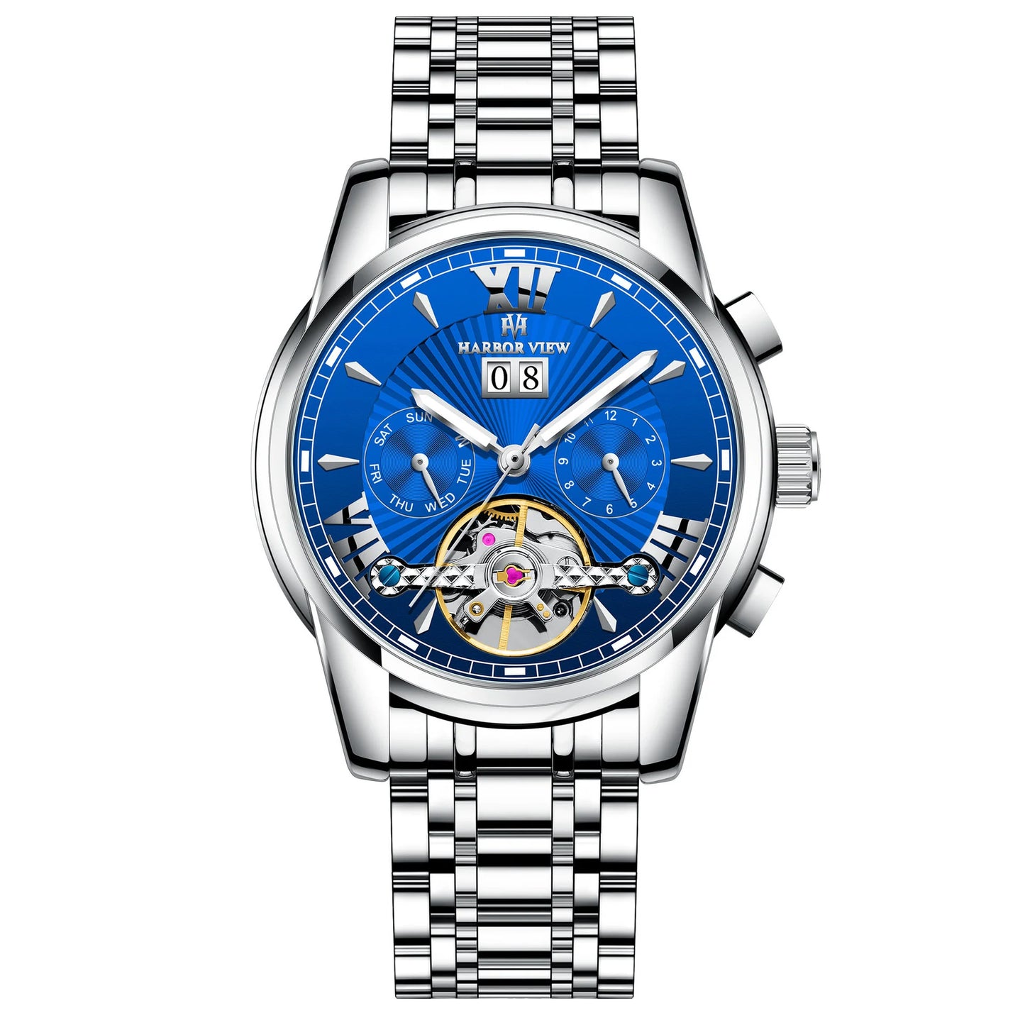 Men'S Automatic Tourbillon Watch with Calendar, Luminous, Waterproof, Multi-Function