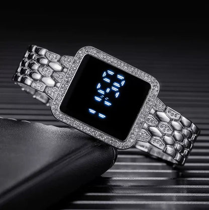 Mature & Senior Premium Digital Watch Large Display Waterproof Metal Strap Electronic