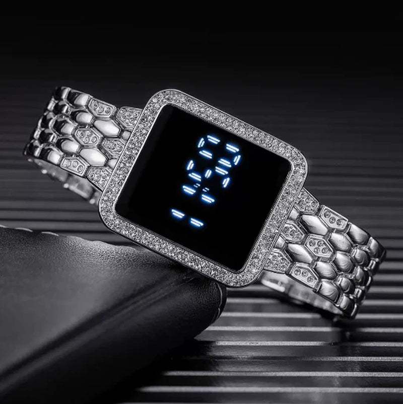 Mature & Senior Premium Digital Watch Large Display Waterproof Metal Strap Electronic