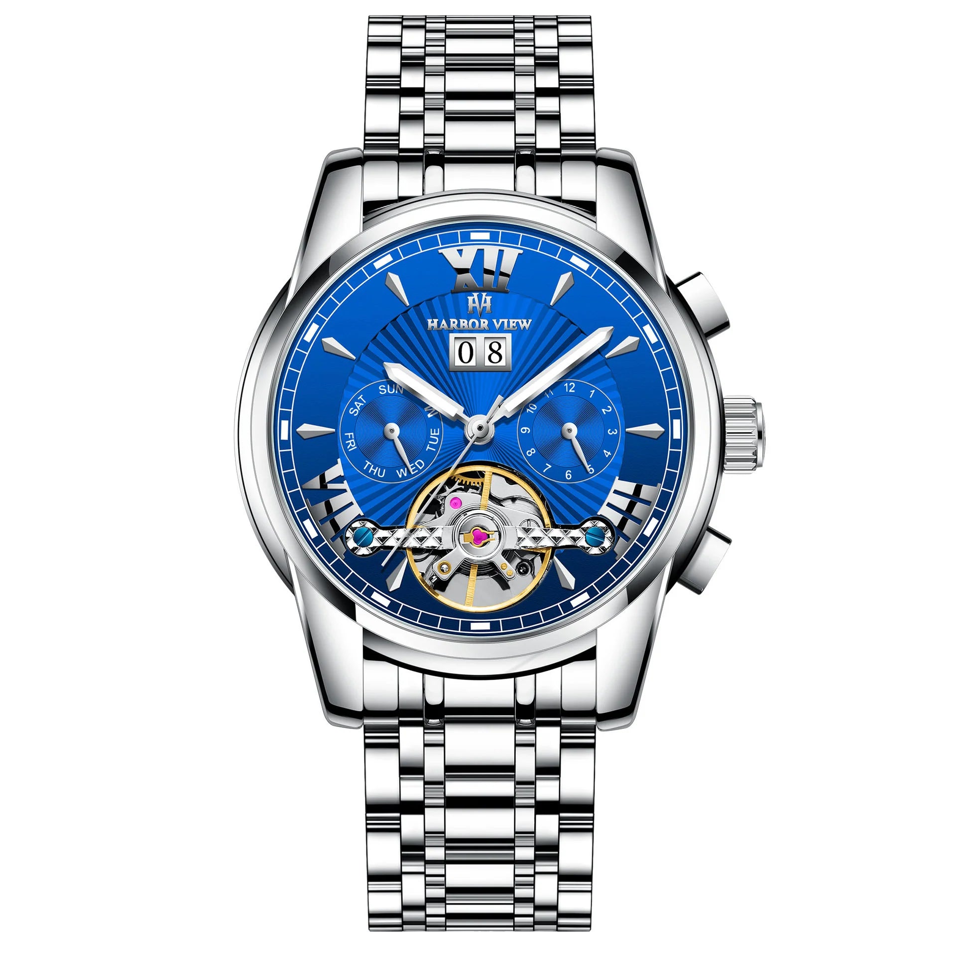 Men'S Automatic Tourbillon Watch with Calendar, Luminous, Waterproof, Multi-Function
