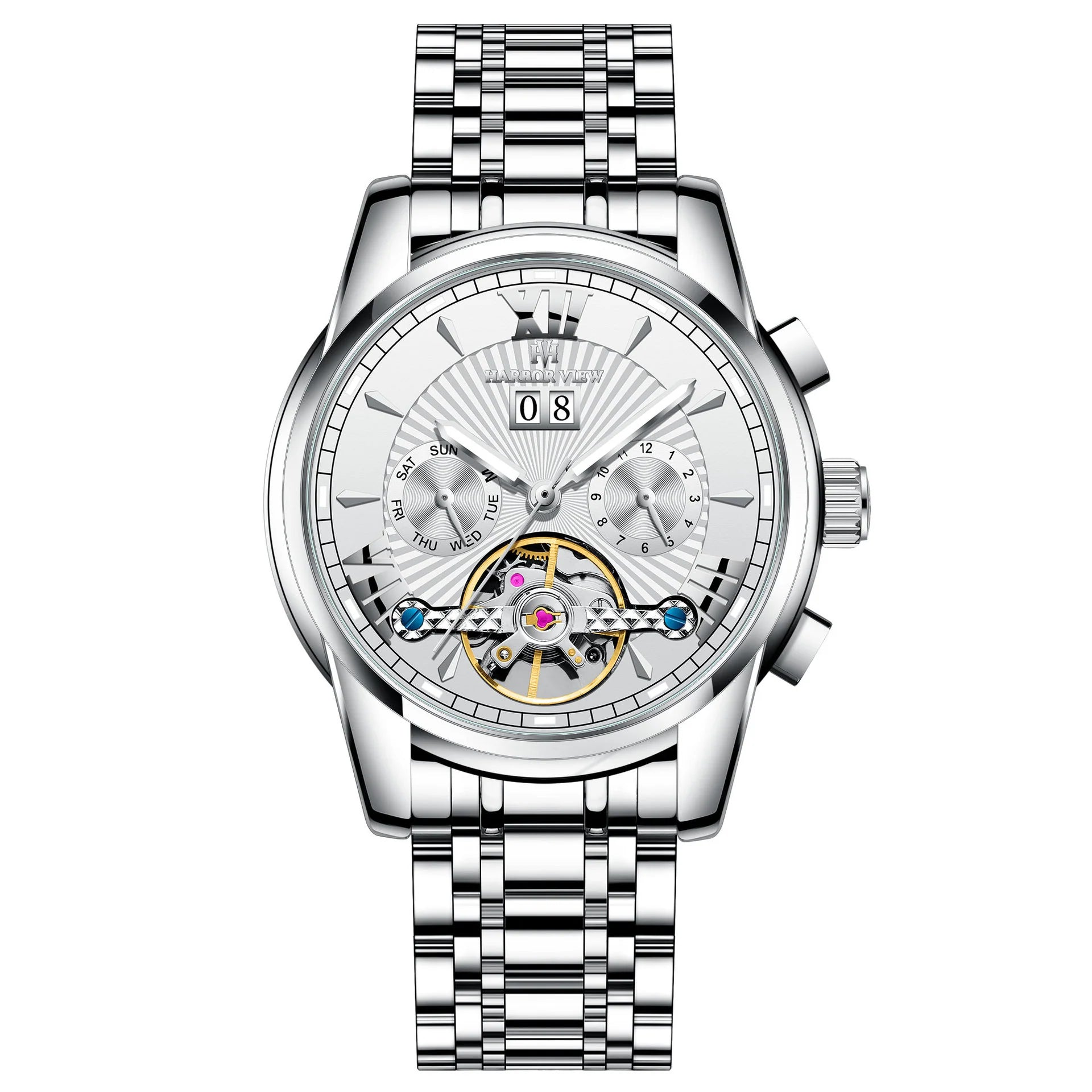 Men'S Automatic Tourbillon Watch with Calendar, Luminous, Waterproof, Multi-Function