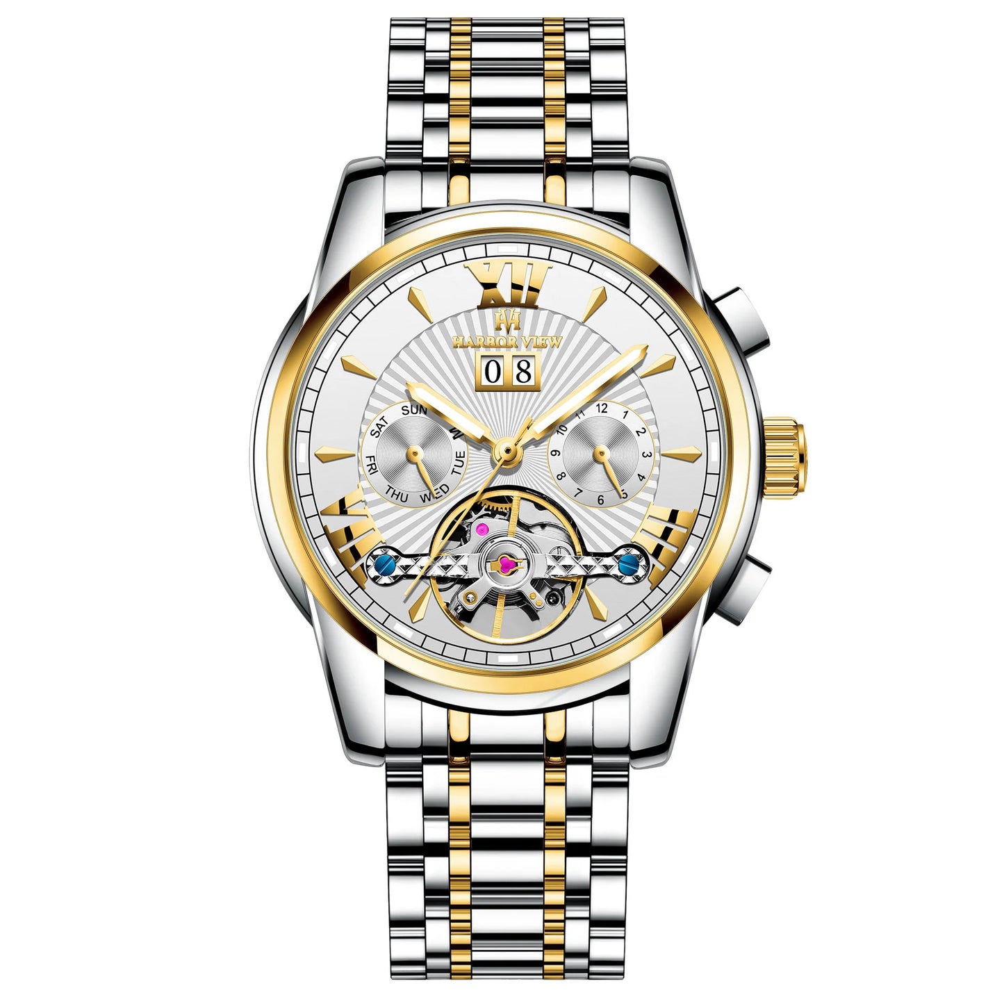 Men'S Automatic Tourbillon Watch with Calendar, Luminous, Waterproof, Multi-Function