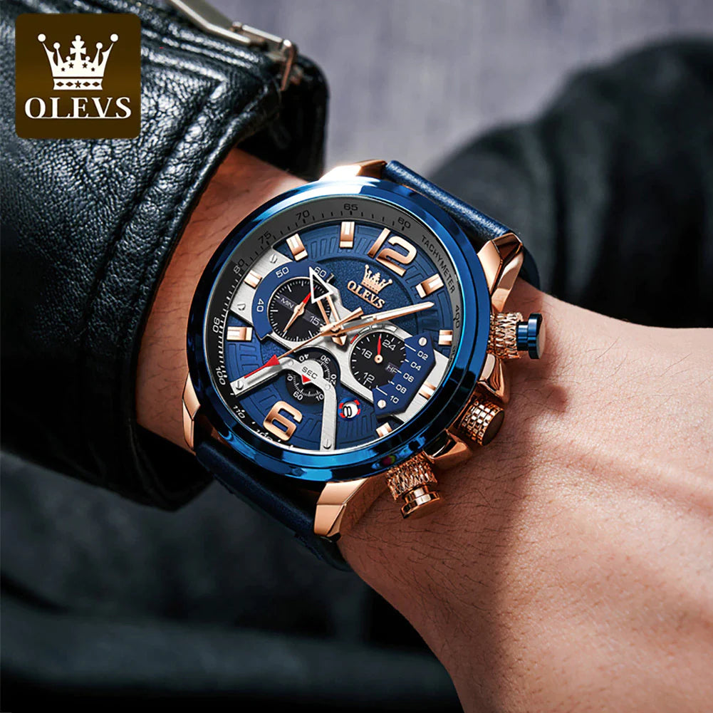 OLEVS Watch for Men Waterproof Luminous Original Leather Strap Fashion Trend Sport Skeleton Men'S Quartz Watch Relogio Masculino