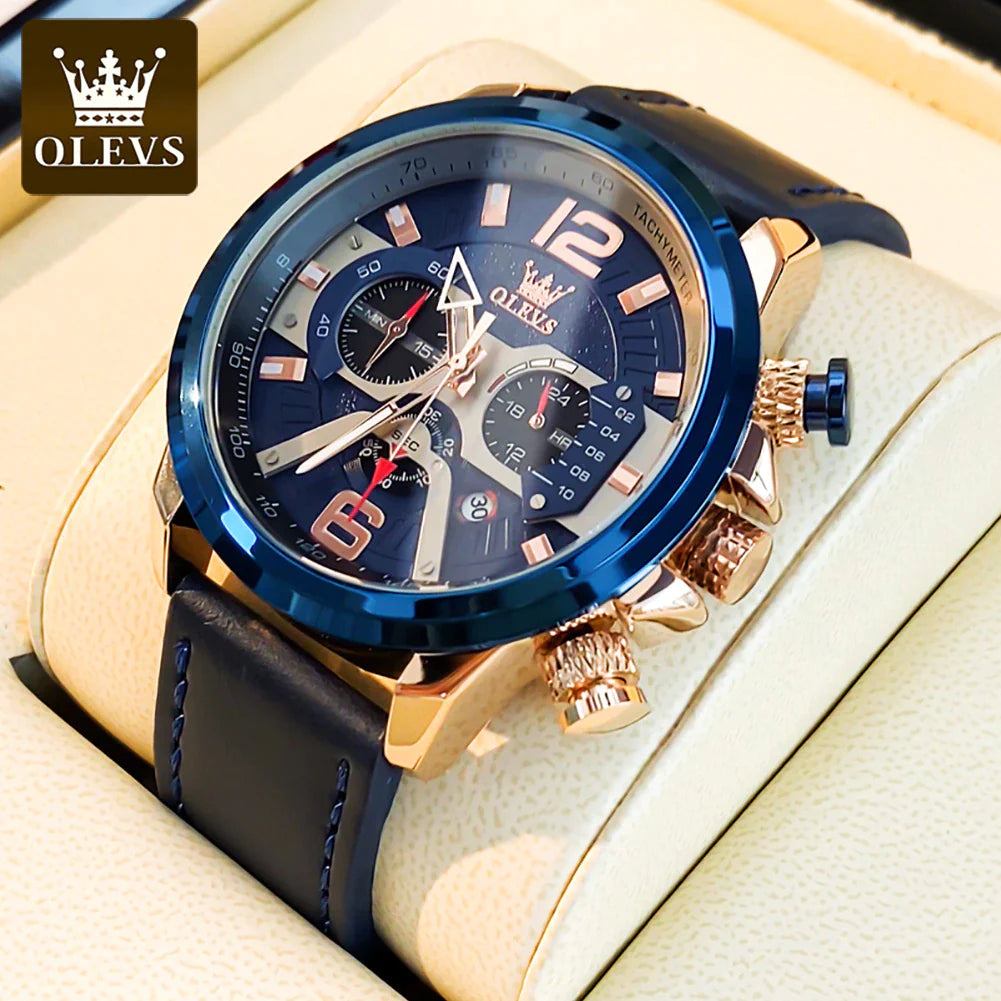 OLEVS Watch for Men Waterproof Luminous Original Leather Strap Fashion Trend Sport Skeleton Men'S Quartz Watch Relogio Masculino