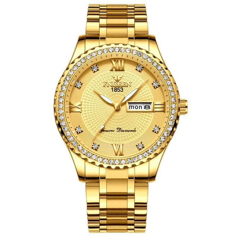 Waterproof Gold Men'S Watch Classic Stainless Steel Quartz Analog Business Gift