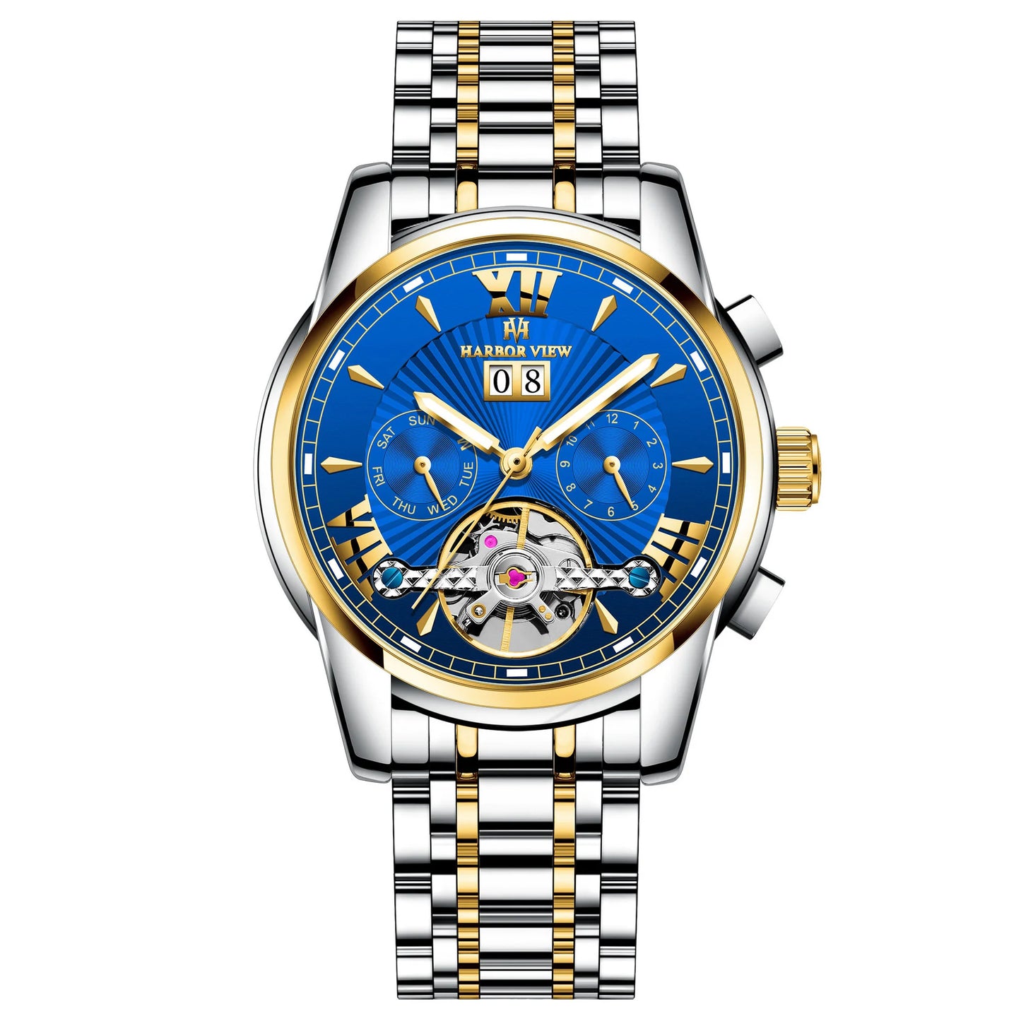 Men'S Automatic Tourbillon Watch with Calendar, Luminous, Waterproof, Multi-Function