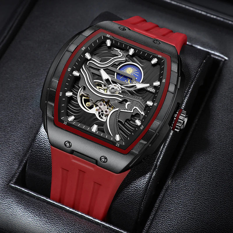 Men'S Skeleton Self-Winding Timepiece Glow-In-The-Dark Water-Resistant Automatic Watch