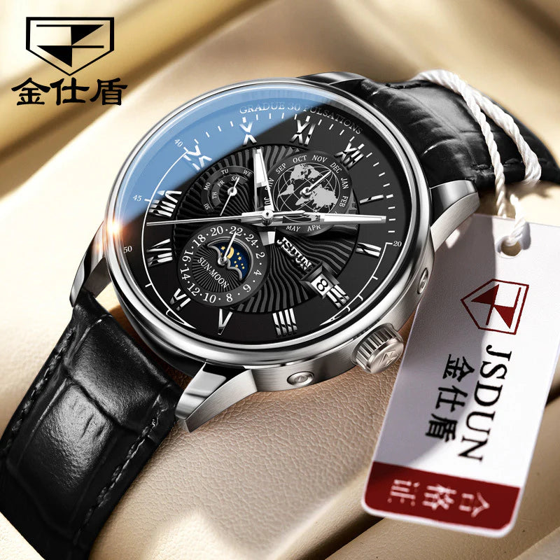 Modern Automatic Chronograph Watch with Three Subdials and Stylish Design