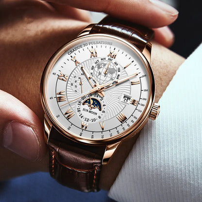 Modern Automatic Chronograph Watch with Three Subdials and Stylish Design