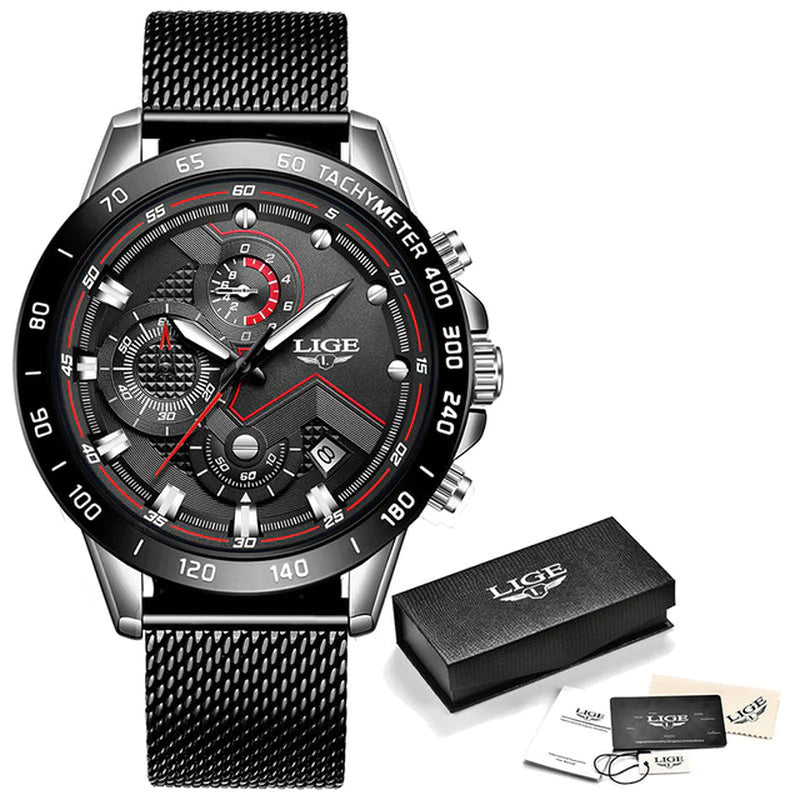 2022 New LIGE Fashion Mens Watches Stainless Steel Top Brand Luxury Sport Chronograph Quartz Withwatch for Men Relogio Masculino