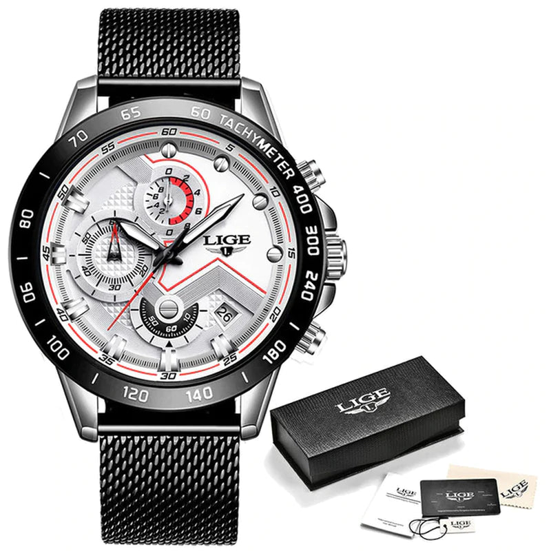 2022 New LIGE Fashion Mens Watches Stainless Steel Top Brand Luxury Sport Chronograph Quartz Withwatch for Men Relogio Masculino