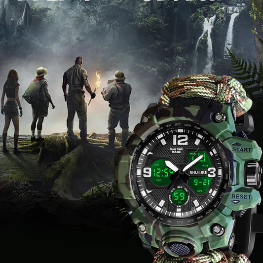 Dual Screen Digital Alarm Compass Thermometer Watch for Men